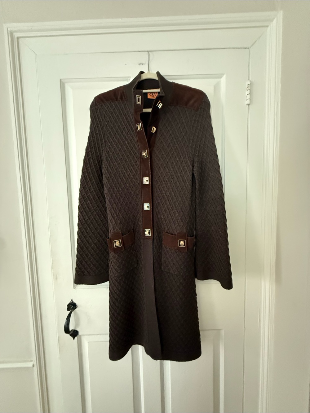 Long Women's Coat/ sweater jacket in Dark Brown